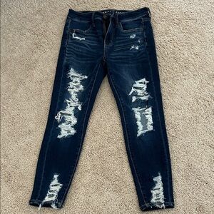 American Eagle Outfitters Dark Blue Ripped Skinny Jeans